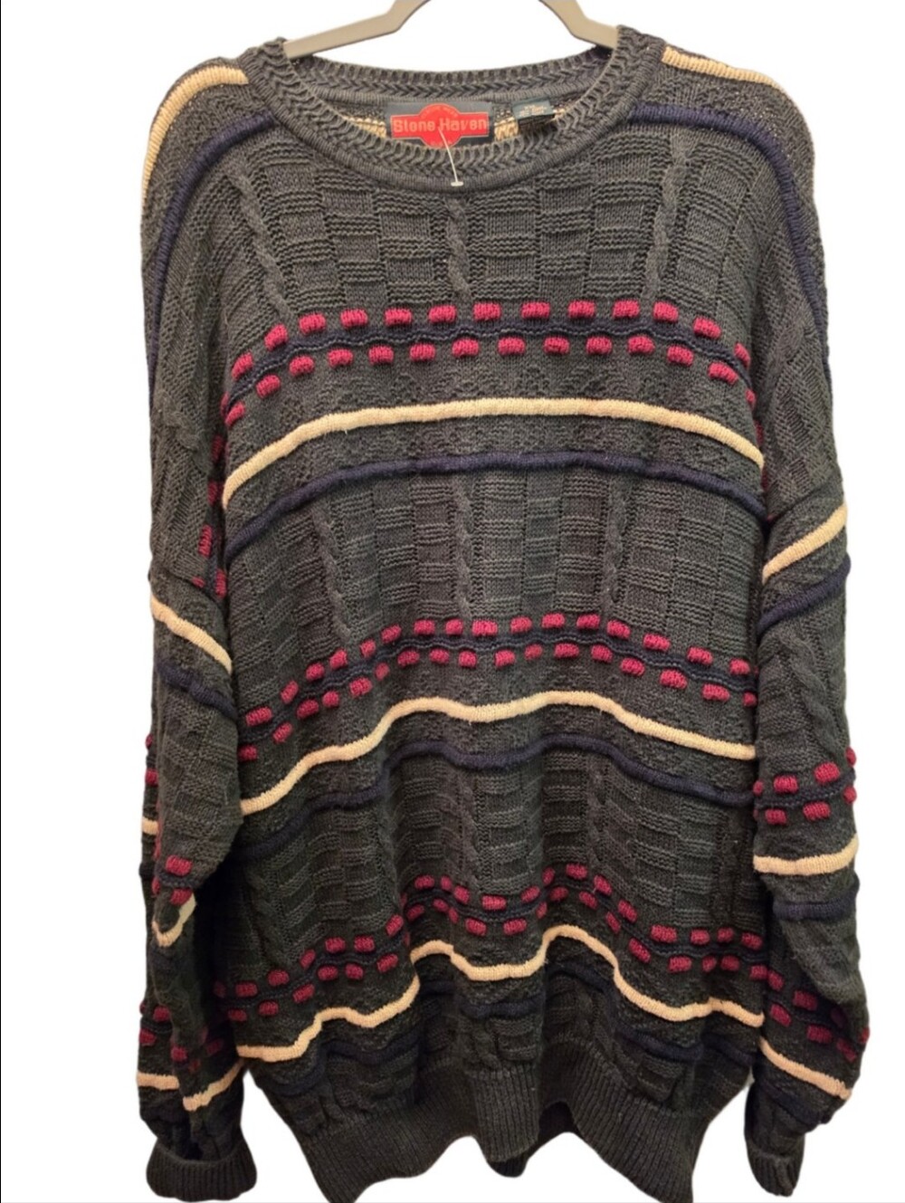 Stone Haven Vintage 90s Coogi Style Textured Knit Sweater XXL